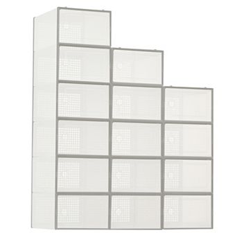 Transparent Foldable Shoe Boxes with Lids, Stackable Plastic Shoe Storage Organizers for Closet