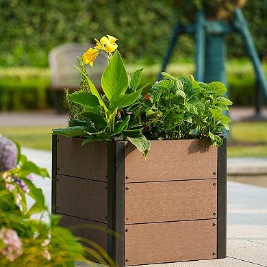 19x17 in Raised Garden Bed with Bottom, Durable Composite Planter Box for Vegetables & Herbs, Patio