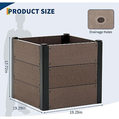 19x17 in Raised Garden Bed with Bottom, Durable Composite Planter Box for Vegetables & Herbs, Patio
