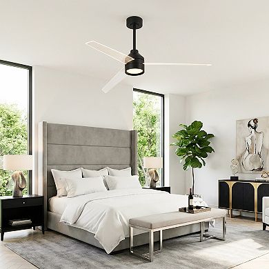 55" Modern Black 3 Clear Blades Ceiling Fan with Dimmable LED Light and Remote