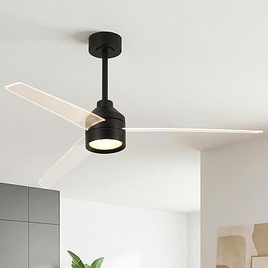 55" Modern Black 3 Clear Blades Ceiling Fan with Dimmable LED Light and Remote