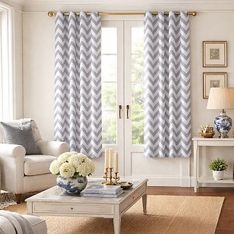 Kate Aurora 2 pc Gray Chevron Room Darkening Grommet Top Window Curtain Panels For Short Windows