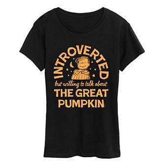 Women's Peanuts Introverted The Great Pumpkin Quote Graphic Tee
