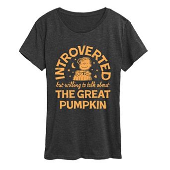 Women's Peanuts Introverted The Great Pumpkin Quote Graphic Tee