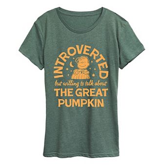 Women's Peanuts Introverted The Great Pumpkin Quote Graphic Tee