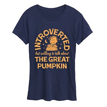 Women's Peanuts Introverted The Great Pumpkin Quote Graphic Tee