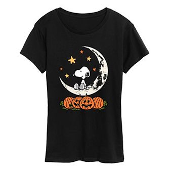 Women's Peanuts Snoopy & Pumpkins Halloween Moon Graphic Tee