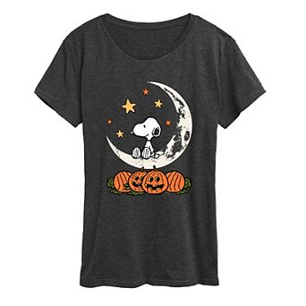 Women's Peanuts Snoopy & Pumpkins Halloween Moon Graphic Tee