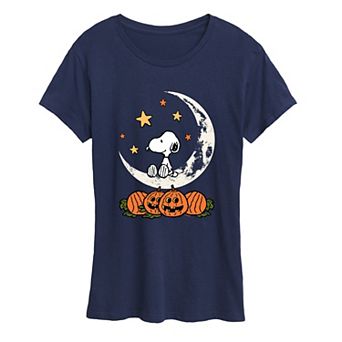 Women's Peanuts Snoopy & Pumpkins Halloween Moon Graphic Tee