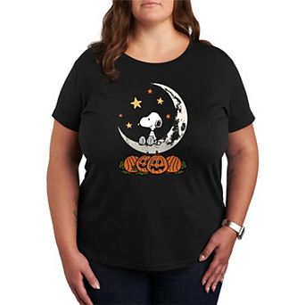 Plus Size Peanuts Snoopy & Pumpkins Halloween Moon Graphic Tee