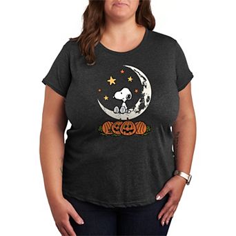 Plus Size Peanuts Snoopy & Pumpkins Halloween Moon Graphic Tee