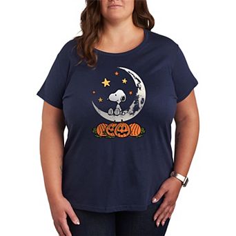 Plus Size Peanuts Snoopy & Pumpkins Halloween Moon Graphic Tee