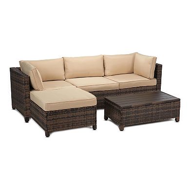 3-Piece Outdoor Patio Wicker Conversation Set with Chaise, Loveseat & Coffee Table
