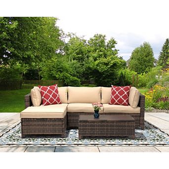 3 pc Outdoor Patio Wicker Conversation Set with Chaise, Loveseat & Coffee Table