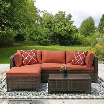 3 pc Outdoor Patio Wicker Conversation Set with Chaise, Loveseat & Coffee Table