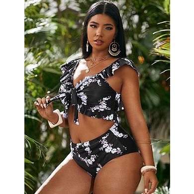 Women's 2-Piece Ruffle Off-Shoulder Swimsuit Set Printed Bikini