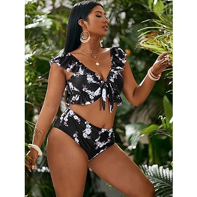 Women's 2-Piece Ruffle Off-Shoulder Swimsuit Set Printed Bikini