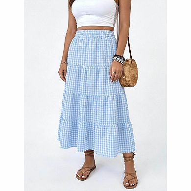 Plus Size Gingham Tiered Maxi Skirt