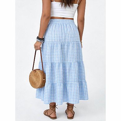 Plus Size Gingham Tiered Maxi Skirt