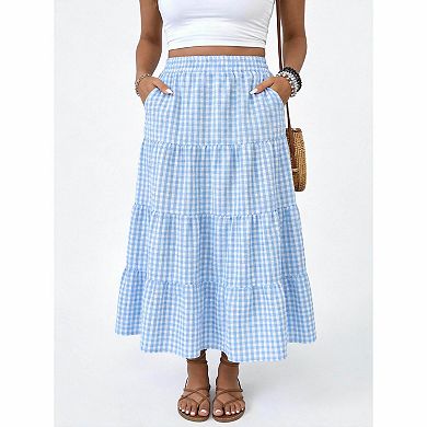Plus Size Gingham Tiered Maxi Skirt