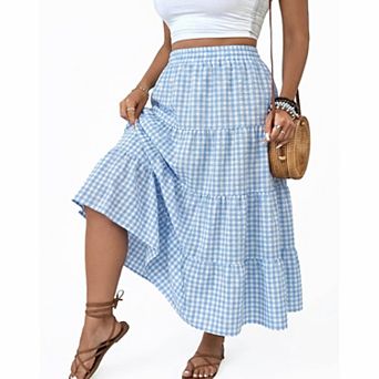 Plus Size Gingham Tiered Maxi Skirt