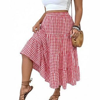 Plus Size Gingham Tiered Maxi Skirt