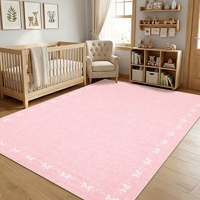Washable Green Area Rug - Non Slip Low Pile Entry Rug for Small Living Room