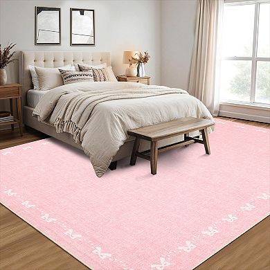 Washable Green Area Rug - Non Slip Low Pile Entry Rug for Small Living Room