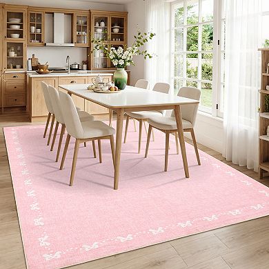 Washable Green Area Rug - Non Slip Low Pile Entry Rug for Small Living Room