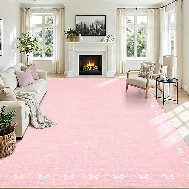 Washable Green Area Rug - Non Slip Low Pile Entry Rug for Small Living Room