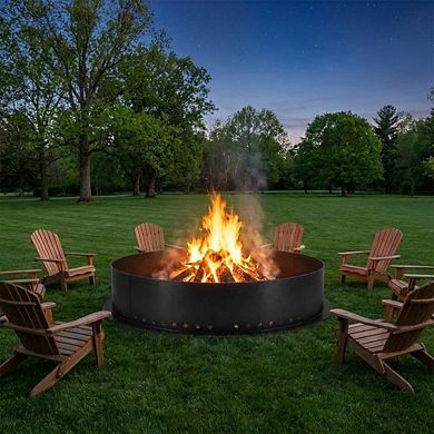 Smokeless Fire Pit Ring, Carbon Steel Wood Burning Fire Ring with Vent Holes, DIY Liner for Backyard