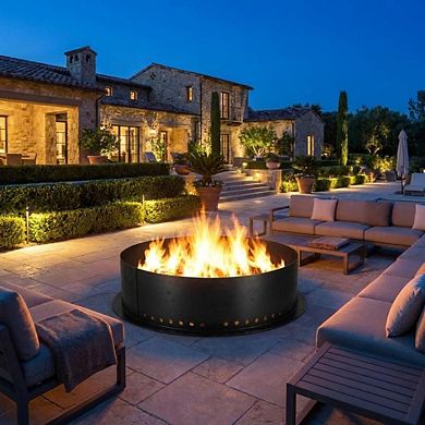 Smokeless Fire Pit Ring, Carbon Steel Wood Burning Fire Ring with Vent Holes, DIY Liner for Backyard