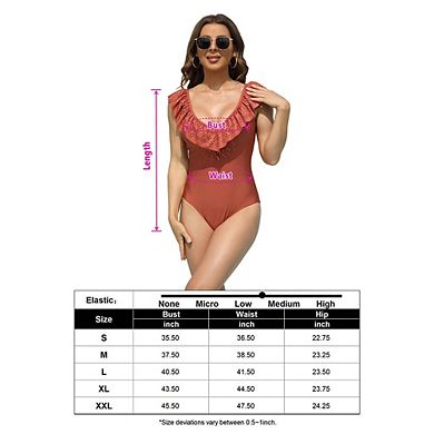 Women's Ruffled One-Piece Swimsuit, Eyelet V-Neck, Open Back, Slimming Bathing Suit for Beach & Pool