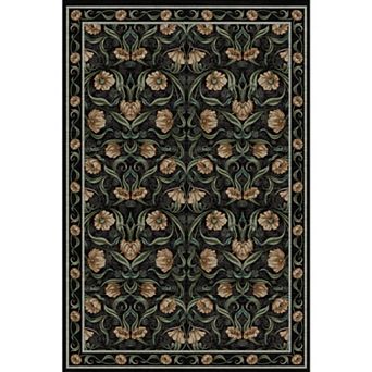 Washable Floral Pattern Area Rug, Soft Pearl Velvet Carpet, Non-Slip Low-Pile Stain Resistant Rug