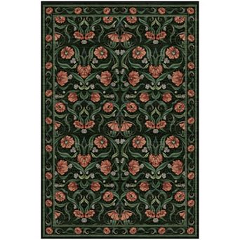 Washable Floral Pattern Area Rug, Soft Pearl Velvet Carpet, Non-Slip Low-Pile Stain Resistant Rug