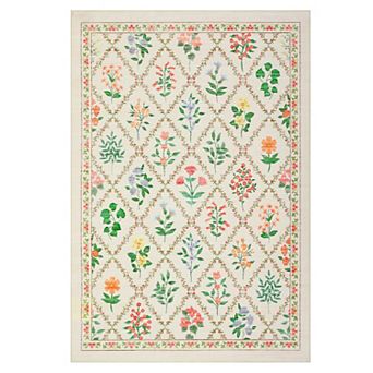 Fashionwu Floral Pattern Rugs for Living Room Washable Non Slip Carpet Indoor Soft Thin Mats