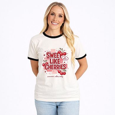 Sweet Like Cherries Summer Vibes - Women's Ringer Graphic T-Shirt