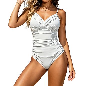 Womens Tummy Control 1 pc Swimsuit Wrap V Neck Adjustable Straps Beach Bikini