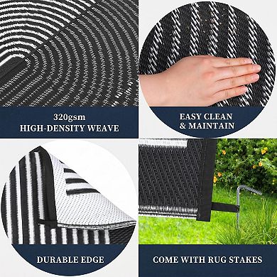 Plastic Straw Outdoor Mat, Polypropylene Patio Mat Geometric Reversible Portable Deck & RV Rug