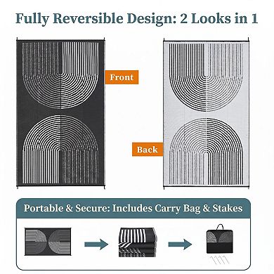 Plastic Straw Outdoor Mat, Polypropylene Patio Mat Geometric Reversible Portable Deck & RV Rug