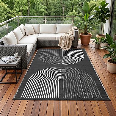 Plastic Straw Outdoor Mat, Polypropylene Patio Mat Geometric Reversible Portable Deck & RV Rug
