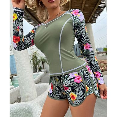 Women's Long Sleeve Two Piece Swimsuit Rash Guard Set UV Protection Swimwear
