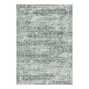 Vintage Washable Area Rug, Non Slip Low Pile Polyester Carpet for Living Room, Bedroom