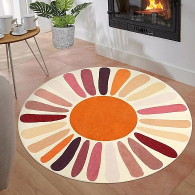 Rainbow Sun Area Rug, Washable Non Slip Cute Sun Print Rug for Kids Room