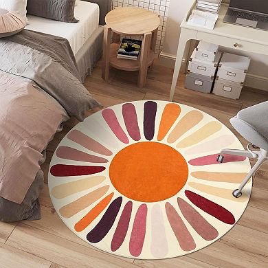 Rainbow Sun Area Rug, Washable Non Slip Cute Sun Print Rug for Kids Room