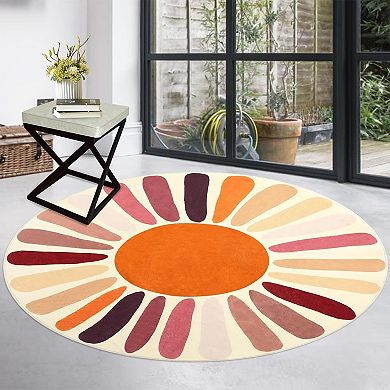 Rainbow Sun Area Rug, Washable Non Slip Cute Sun Print Rug for Kids Room