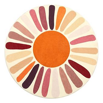 Rainbow Sun Area Rug, Washable Non Slip Cute Sun Print Rug for Kids Room