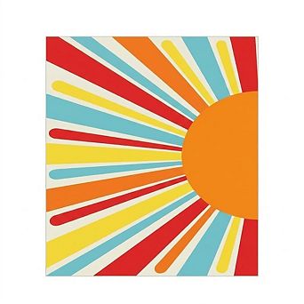 Rainbow Sun Area Rug, Washable Non Slip Cute Sun Print Rug for Kids Room