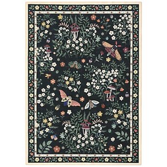 Pearl Velvet Area Rug, Washable Floral Carpet with Non-Slip Backing for Living Room Entryway Bedroom
