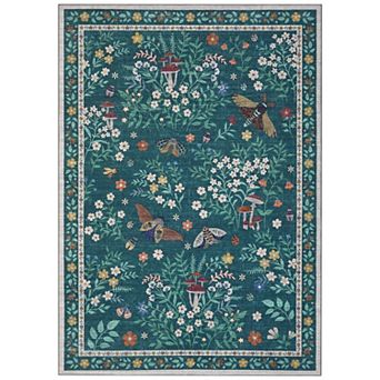Pearl Velvet Area Rug, Washable Floral Carpet with Non-Slip Backing for Living Room Entryway Bedroom